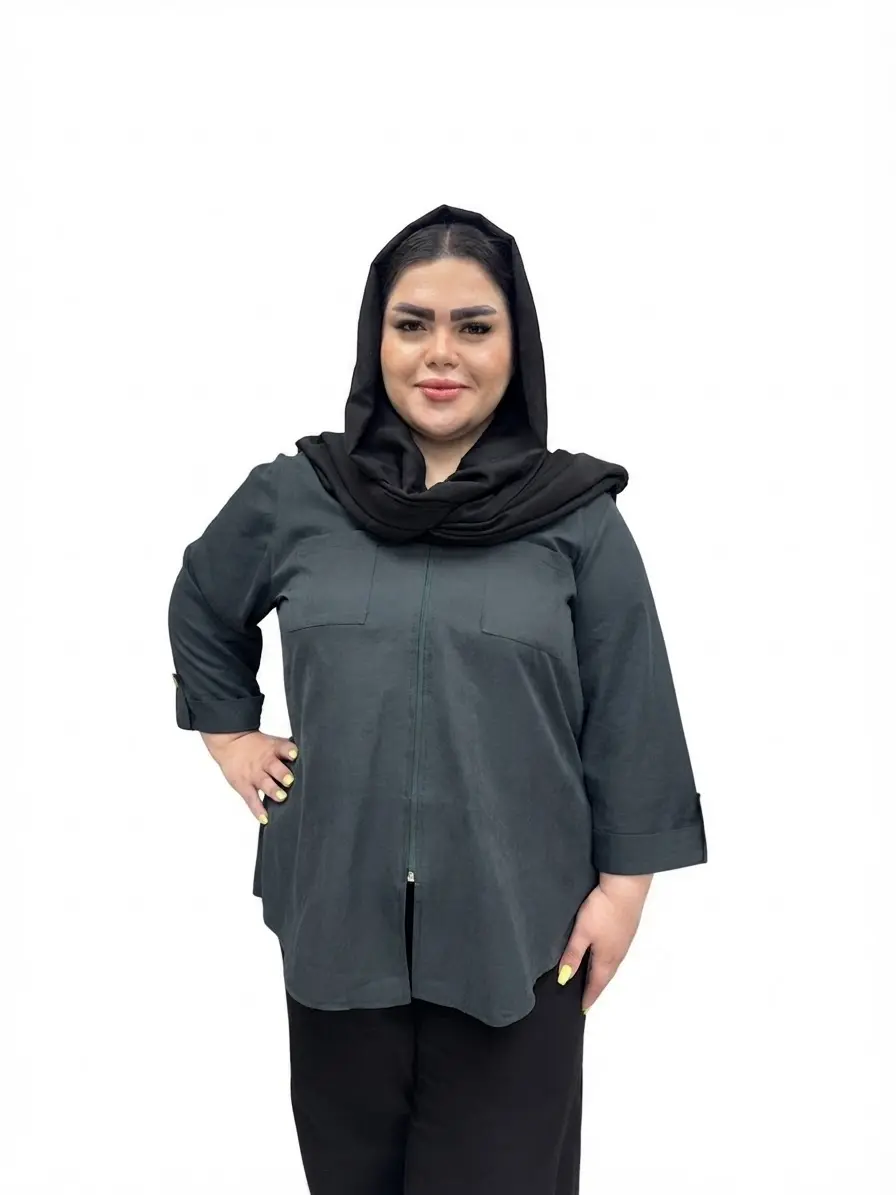 شومیز مانتویی سایز بزرگ زنانه زیپ دار یقه شکاری